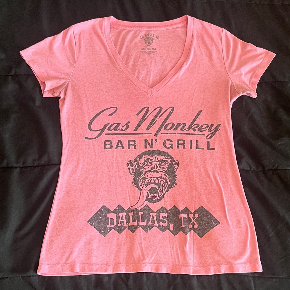 Gas Monkey Bar N' Grill Women's Pink V-Neck Tee